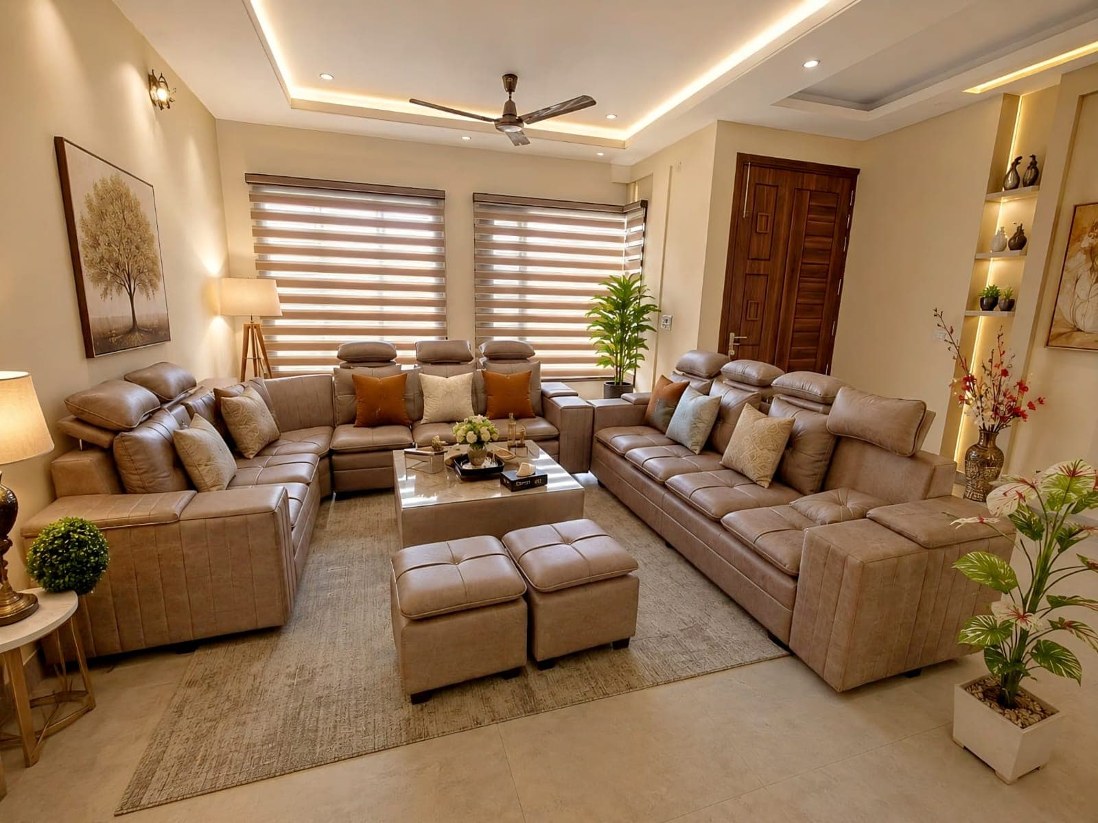 Furnished lounge with sofa seating at Jastej House, Mohali